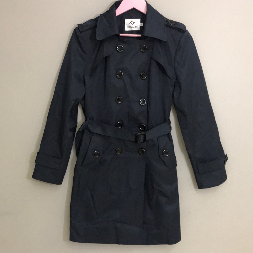 FARVALUE Double Breasted Trench Coat Overcoat (E11